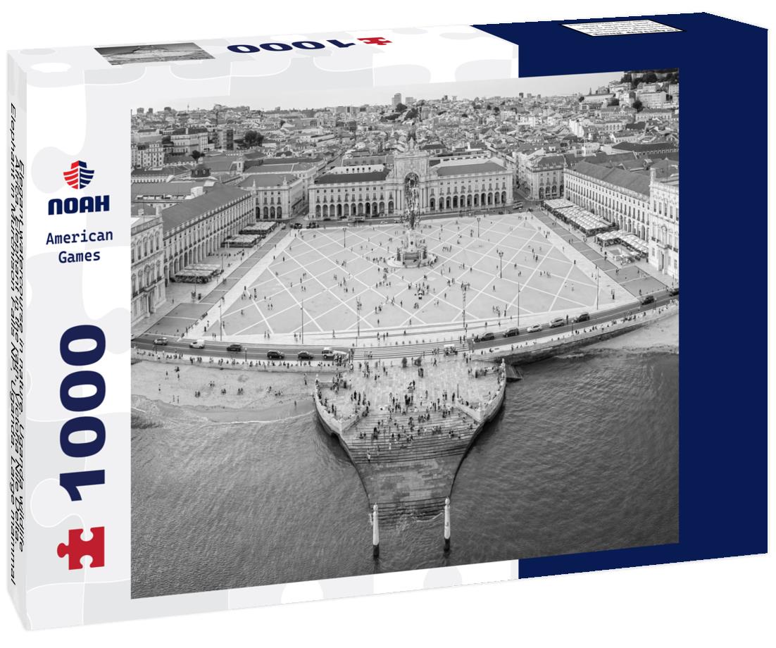 Noah Jigsaw Puzzle Elegant watercourse in nature. Uganda wildlife, Africa. Elephant in the rain, Victoria Nile Delta. Elephant in Murchison Falls NP, Uganda. Large mammal in green grass, forest vegetation in black white 1000 pieces