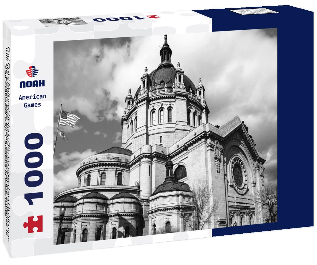 Noah Jigsaw Puzzle Fort Point National Historic Site courtyard and lighthouse with the Golden Gate Bridge support at the entrance to San Francisco Bay, California in black white 1000 pieces