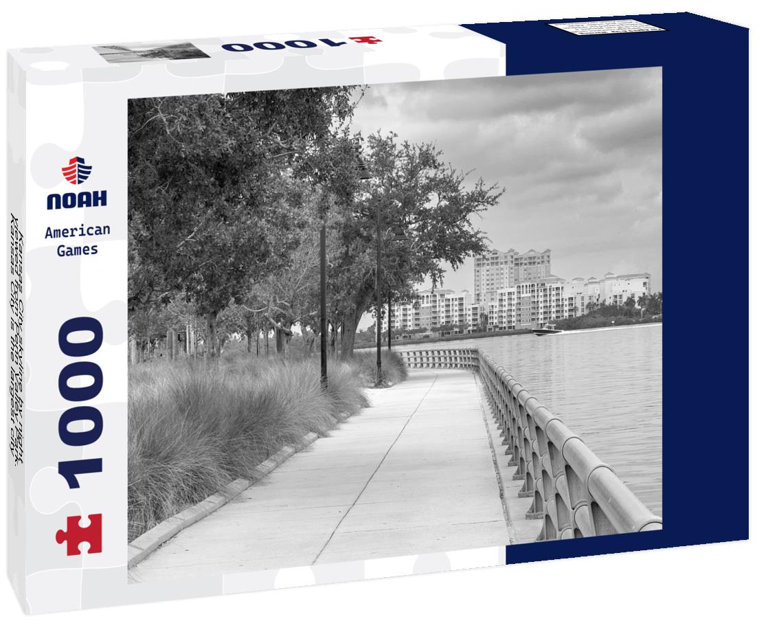 Noah Jigsaw Puzzle Kansas City skyline by night, viewed from Penn Valley Park. Kansas City is the largest city in Missouri in black white 1000 pieces