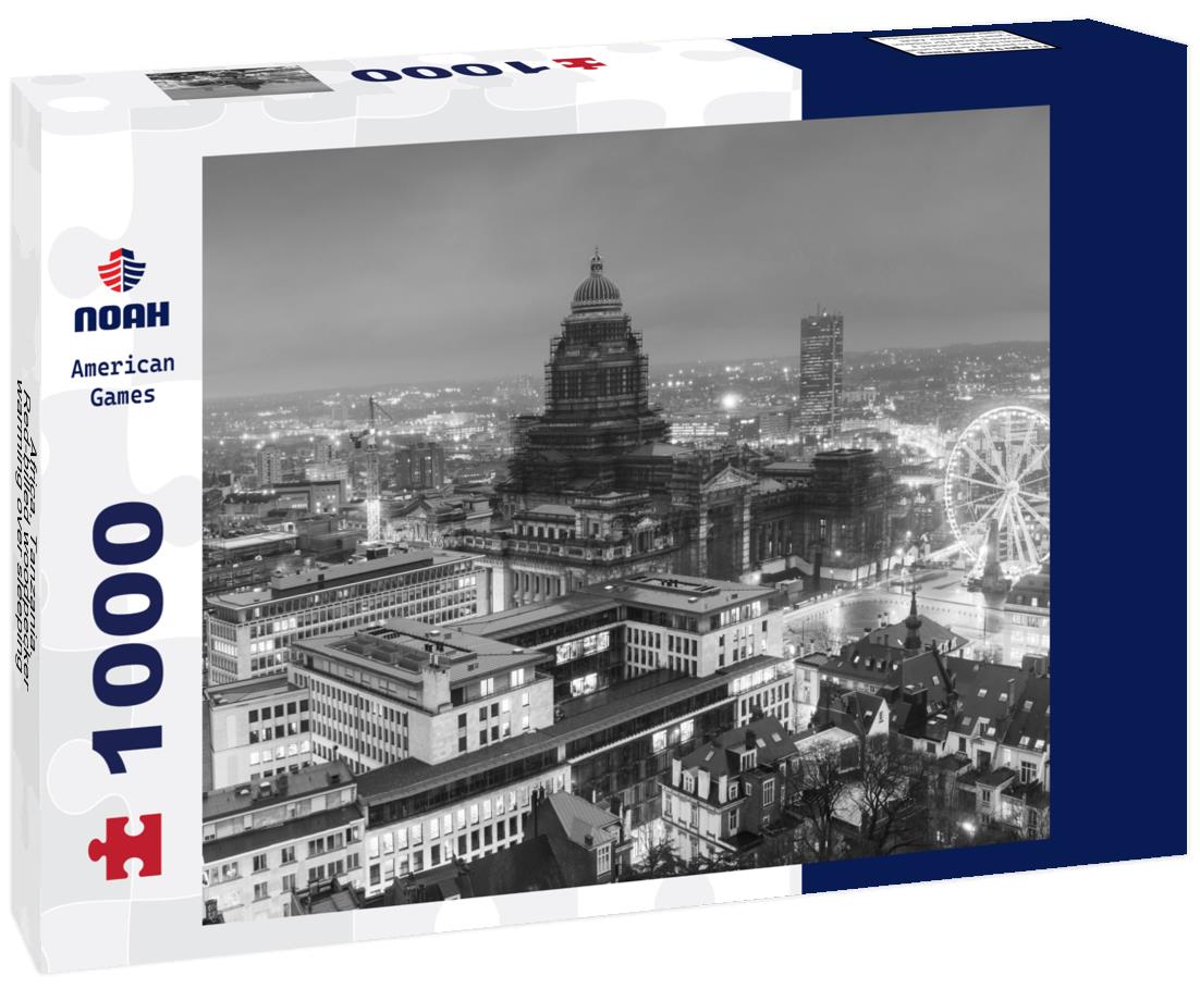 Noah Jigsaw Puzzle Africa, Tanzania. Red-billed woodpecker warming over sleeping hippos in black white 1000 pieces