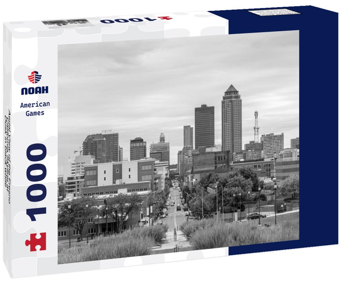 Noah Jigsaw Puzzle Aerial View of the Fresno, California Skyline at Dusk in black white 1000 pieces