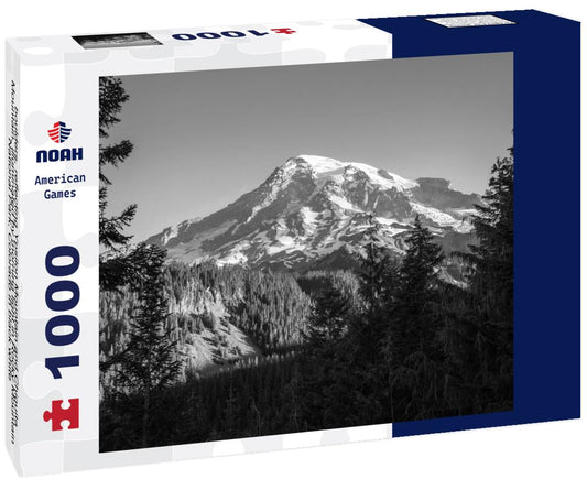 Noah Jigsaw Puzzle boulders, reflecting Ypsilon Mountain and Chiquita Mountain, illuminated by morning light in Rocky Mountain National Park, Colorado in black white 1000 pieces