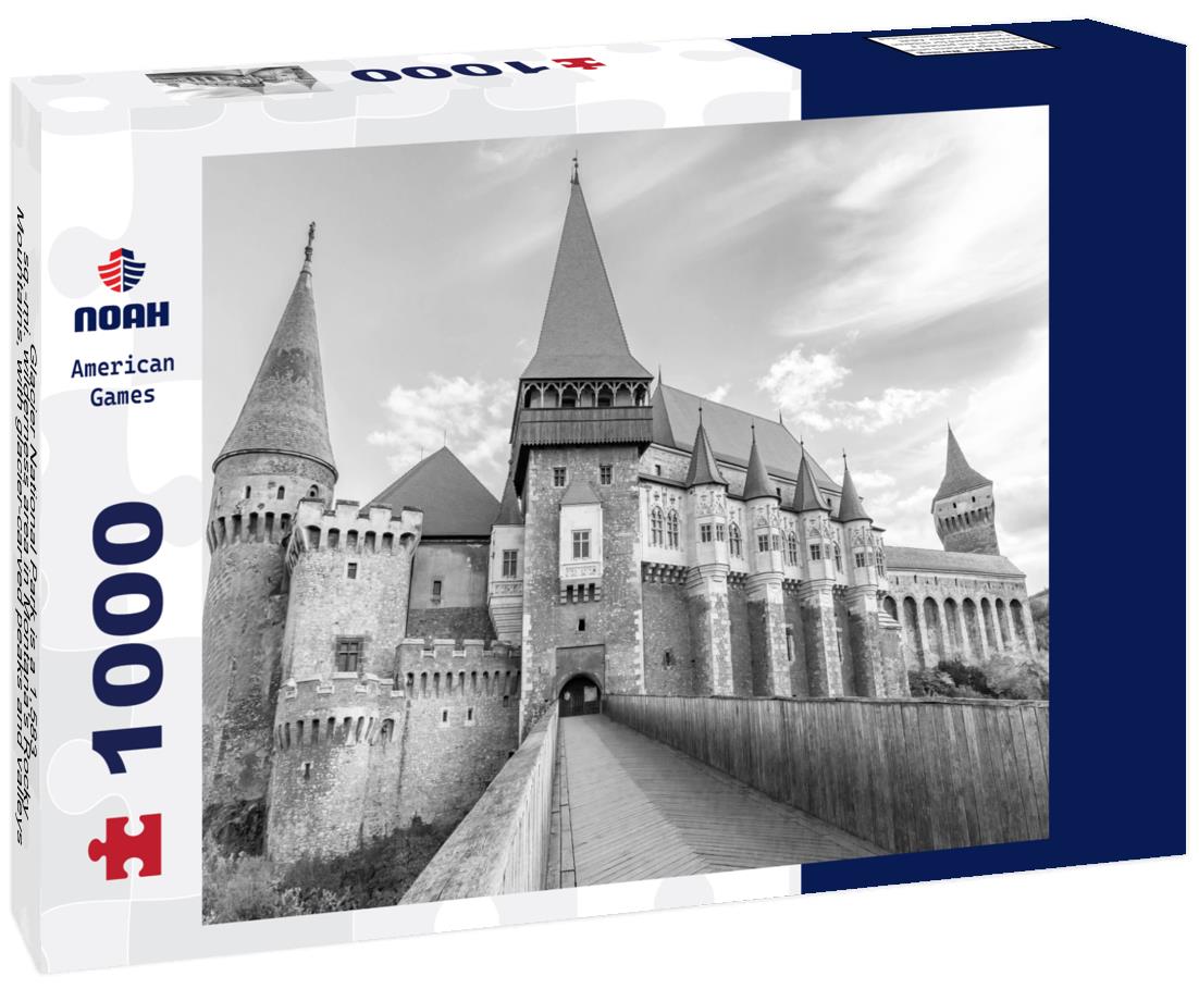 Noah Jigsaw Puzzle Glacier National Park is a 1,583-sq.-mi. wilderness area in Montana's Rocky Mountains, with glacier-carved peaks and valleys running to the Canadian border in black white 1000 pieces