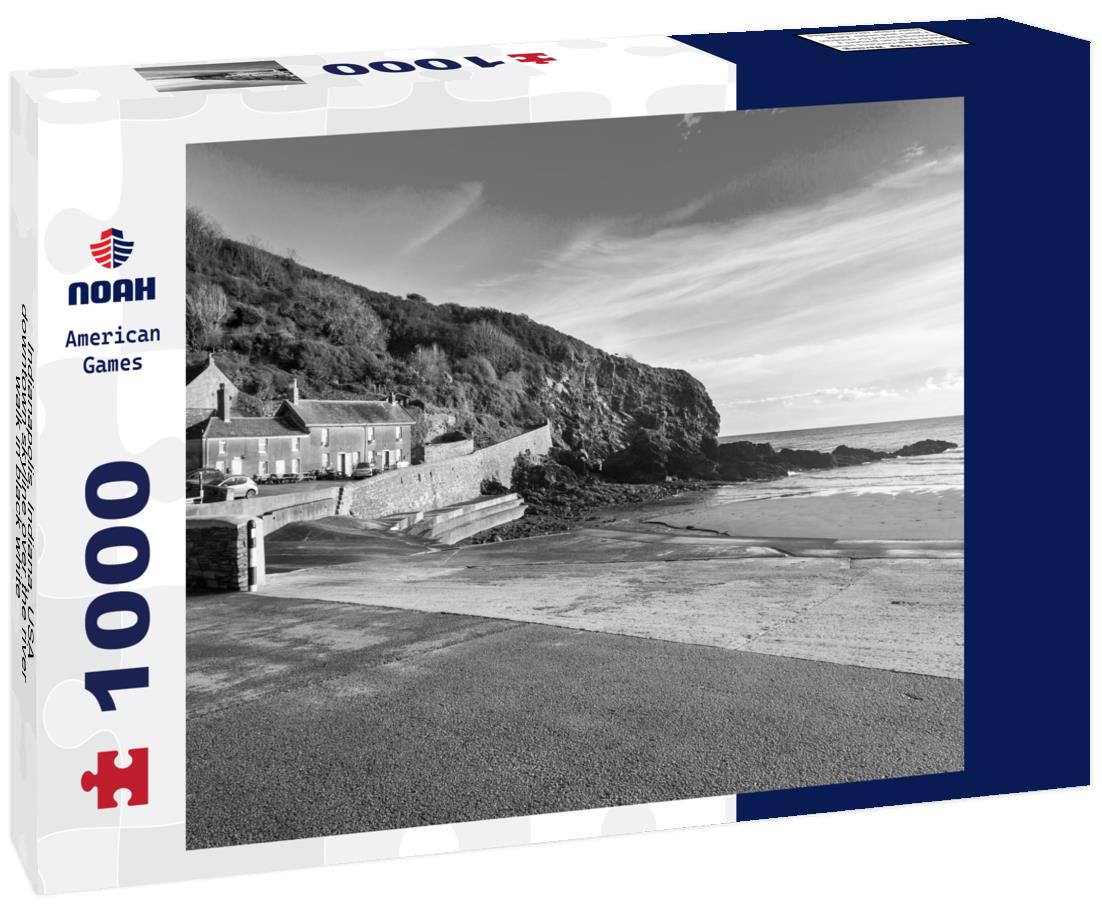 Noah Jigsaw Puzzle Indianapolis, Indiana, USA downtown skyline over the river walk in black white 1000 pieces