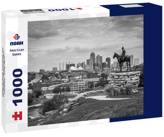 Noah Jigsaw Puzzle Little Rock, Arkansas, USA downtown skyline on the Arkansas River at dawn in black white 1000 pieces