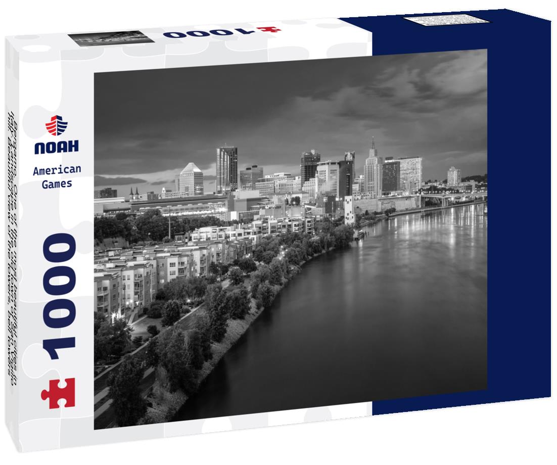 Noah Jigsaw Puzzle Bergamo. One of the most beautiful cities in Italy. Landscape in the old town of San Vigilio hill. Beautiful view of the towers, bell towers and the main churches in black white 1000 pieces