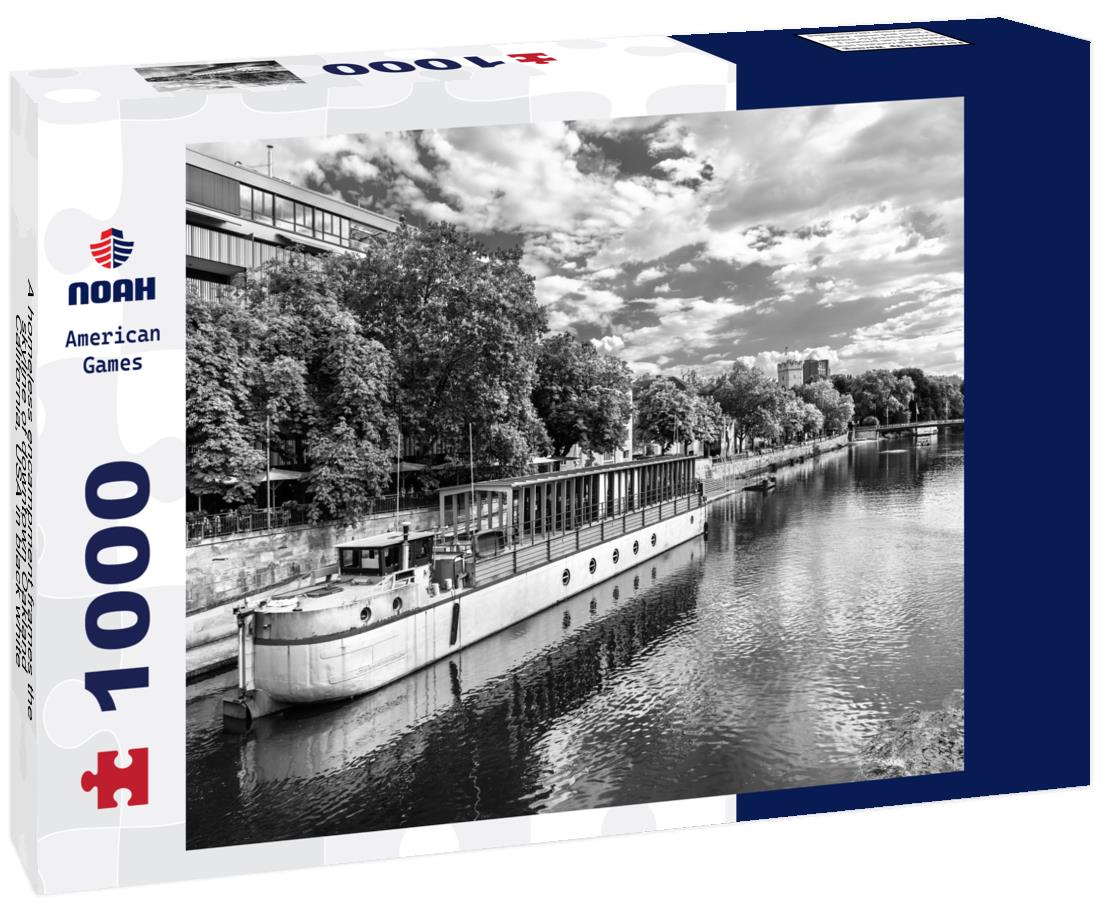 Noah Jigsaw Puzzle A homeless encampment frames the skyline of downtown Oakland, California, USA in black white 1000 pieces