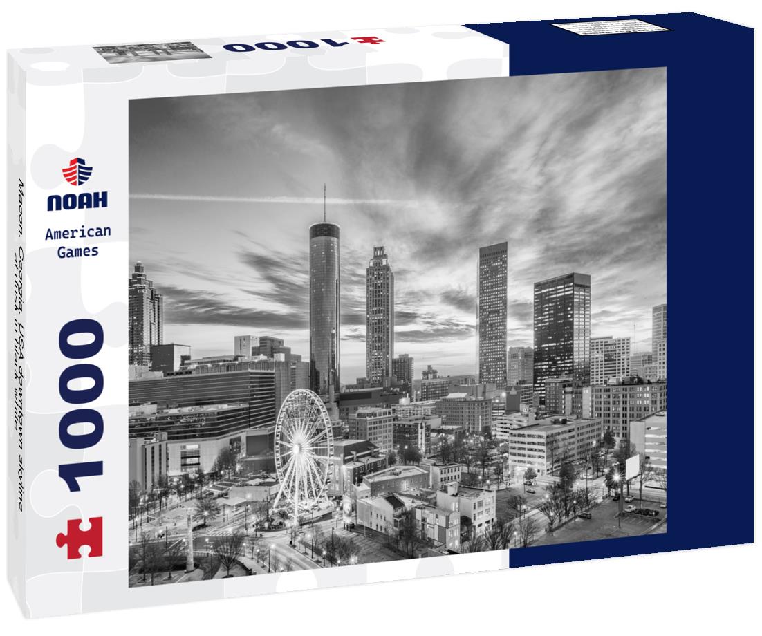 Noah Jigsaw Puzzle Macon, Georgia, USA downtown skyline at dusk in black white 1000 pieces