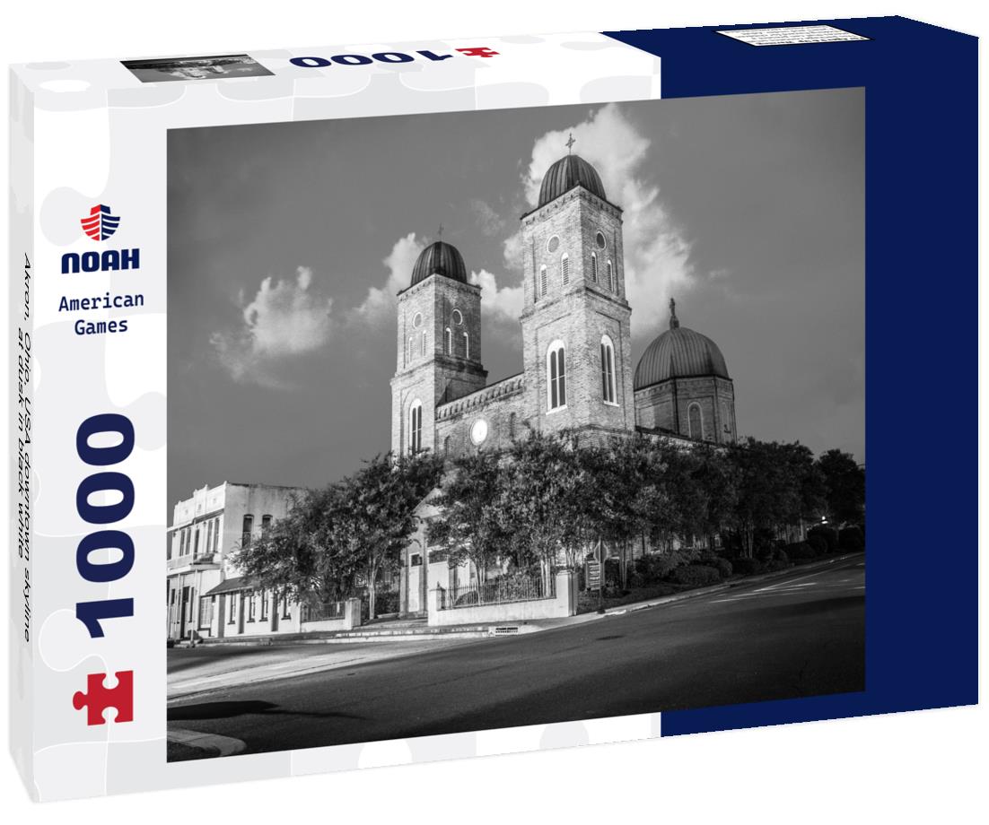 Noah Jigsaw Puzzle Akron, Ohio, USA downtown skyline at dusk in black white 1000 pieces