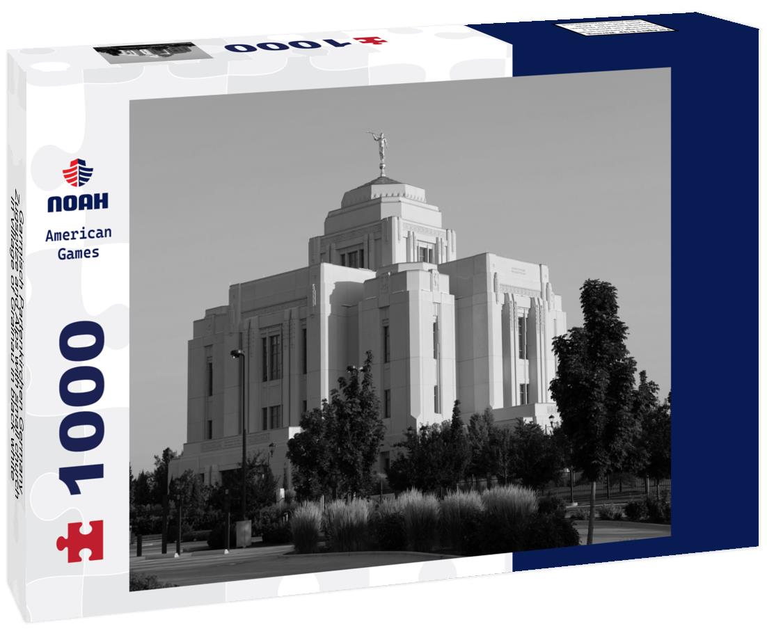 Noah Jigsaw Puzzle Garmisch Partenkirchen Germany, Zugspitze and Alps with small church in village of Grainau in black white 1000 pieces