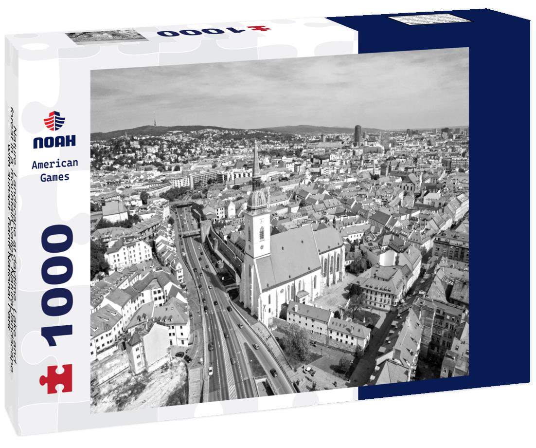 Noah Jigsaw Puzzle Nature. Landscape at daytime. Lake and forest in a mountain valley. Natural landscape with sunset. Banff National Park, Alberta, Canada in black white 1000 pieces