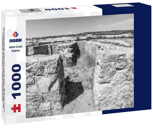 Noah Jigsaw Puzzle Brescia Castle with panoramic view. Brescia Castle is a medieval castle on the Cidneo hill in the city of Brescia in northern Italy in black white 1000 pieces