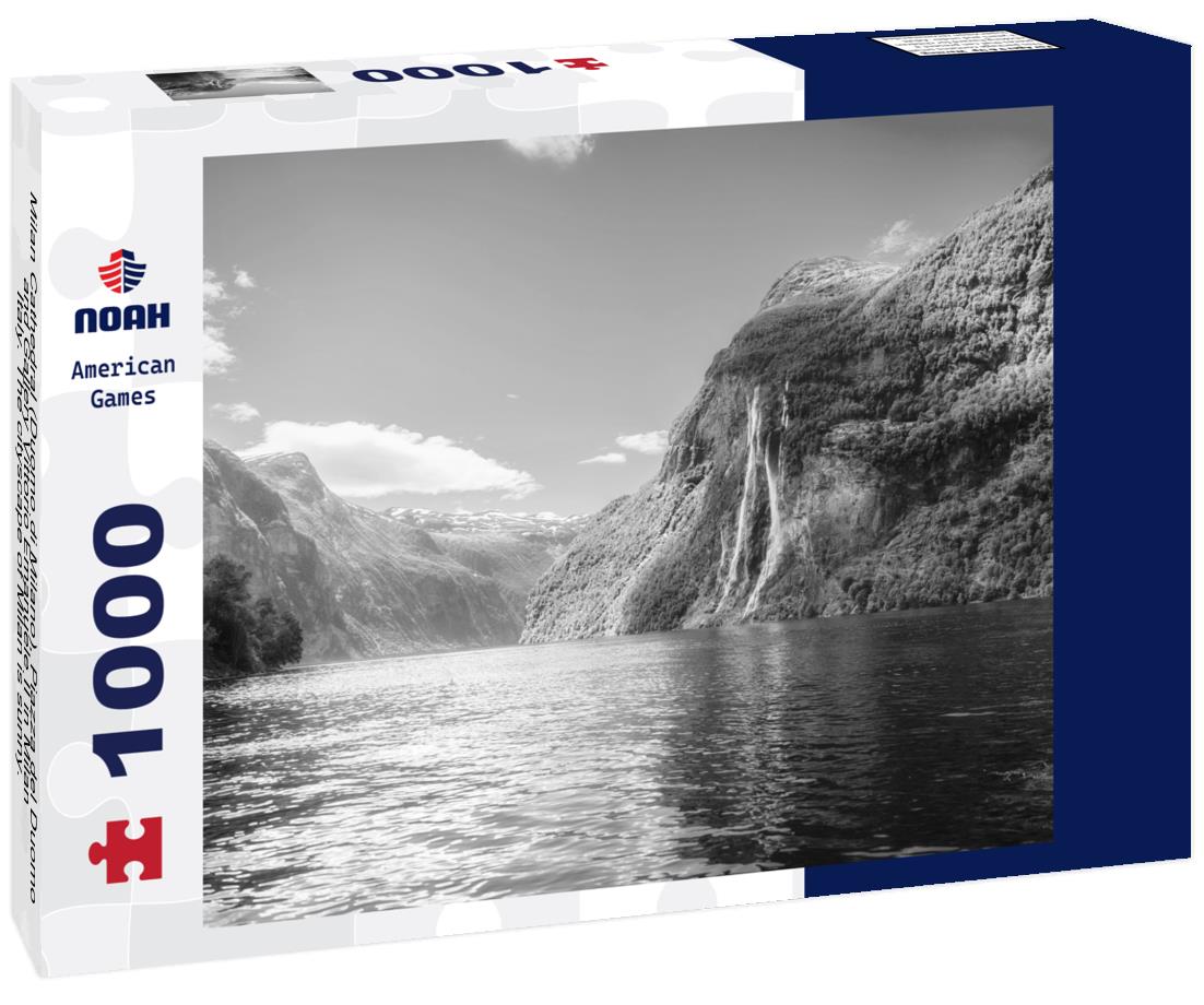 Noah Jigsaw Puzzle Milan Cathedral (Duomo di Milano), Piazza del Duomo and Gallery Vittorio Emanuele II in Milan, Italy. The cityscape of Milan is sunny. Architecture and landmarks of Milan in black white 1000 pieces