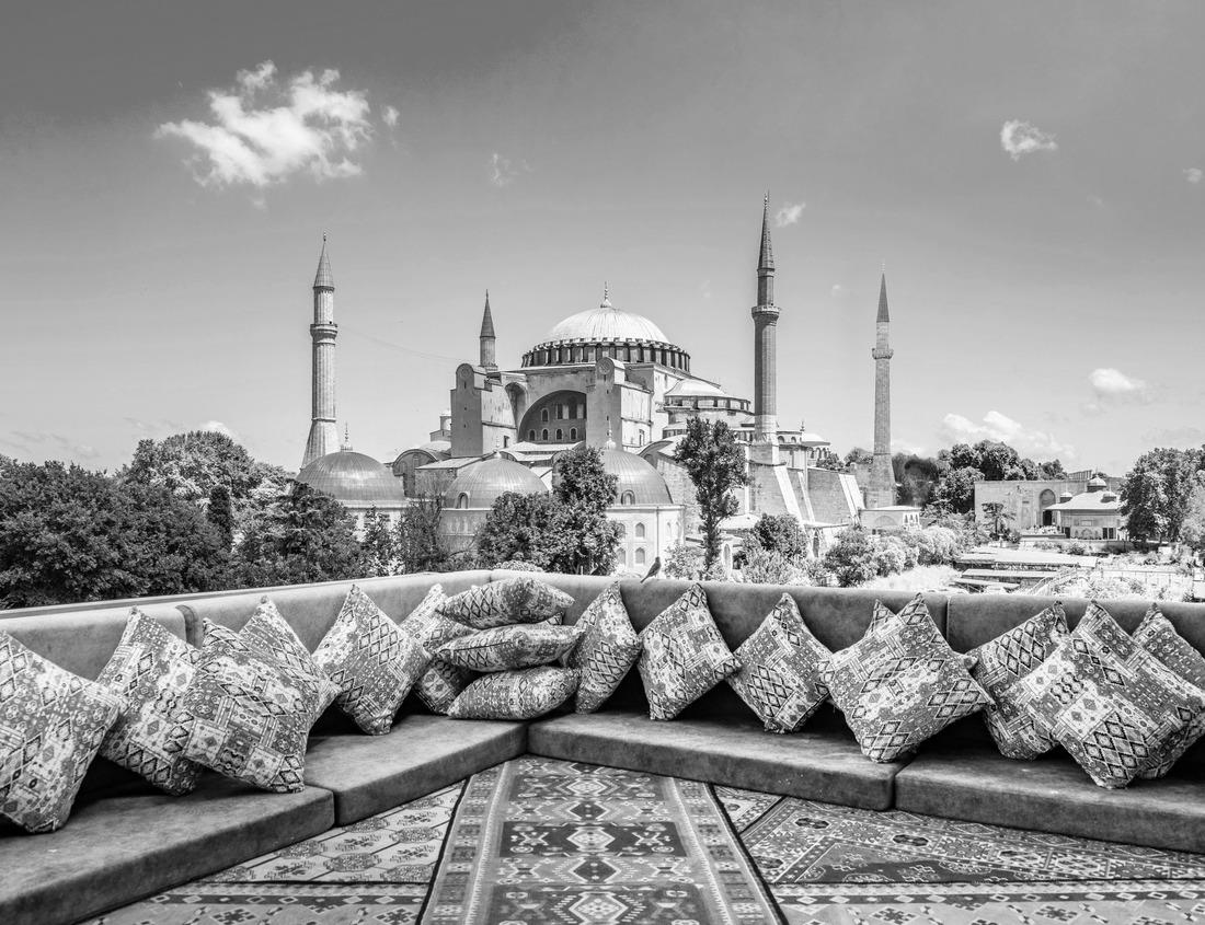 Noah Jigsaw Puzzle Beautiful limestone islands rise from the Raja Ampat, Indonesia, seascape. These islands are ancient, uplifted reefs now surrounded by young, fringing coral reefs in black white 1000 pieces