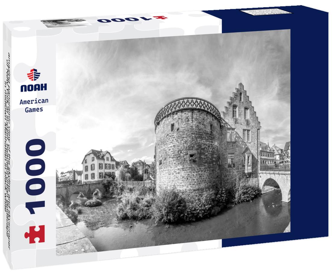 Noah Jigsaw Puzzle amazing panoramic view of the skyline and skyscraper of New York at sunset. beautiful urban landscape in midtown Manhattan in black white 1000 pieces