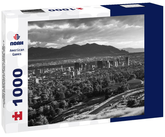 Noah Jigsaw Puzzle the aerial view of Holywell beach, a huge beach of golden sand covered by grass dunes in black white 1000 pieces