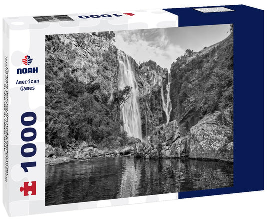 Noah Jigsaw Puzzle Orange tent on the rocky beach of an island on a trout lake in northern Minnesota in the fall in black white 1000 pieces