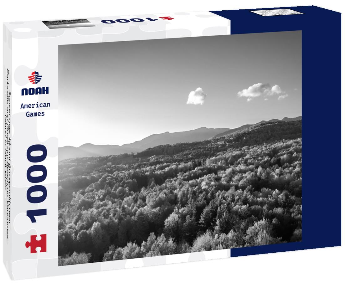 Noah Jigsaw Puzzle Sunset over Mount Arrowsmith near Parksville and Qualicum Beach on Vancouver Island in black white 1000 pieces