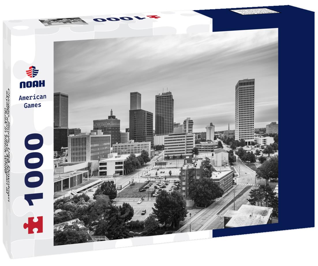 Noah Jigsaw Puzzle Chicago, Illinois, USA Downtown skyline from Lake Michigan at dusk in black white 1000 pieces