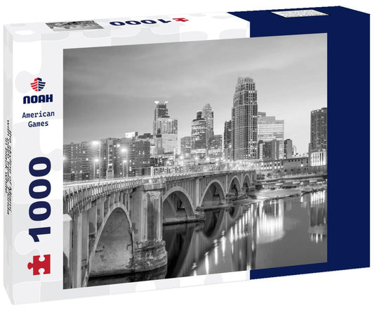 Noah Jigsaw Puzzle the skyline of Miami with palm trees, Florida in black white 1000 pieces