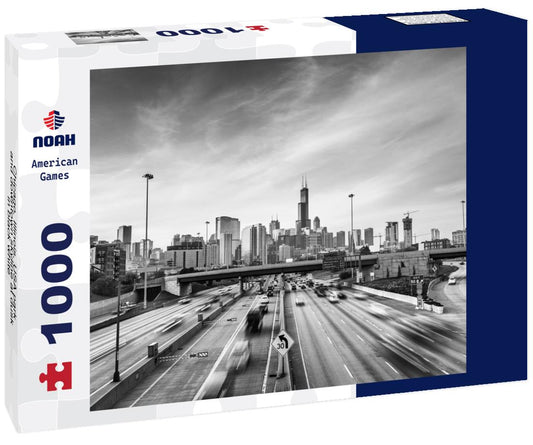 Noah Jigsaw Puzzle Chicago, Illinois, USA park and downtown skyline at dusk in black white 1000 pieces