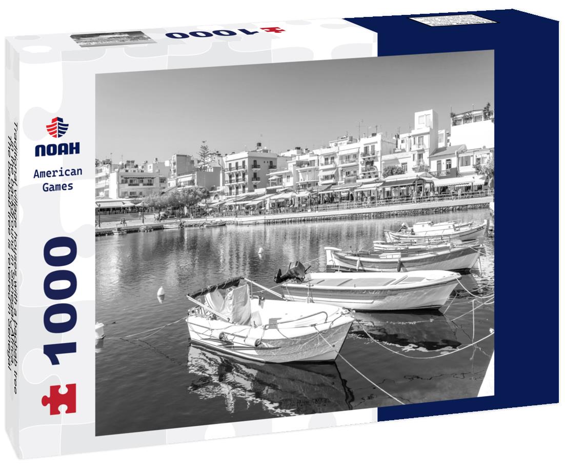 Noah Jigsaw Puzzle Traditional village houses with a baobab tree in the background in Senegal, Africa. The baobab tree is revered in Senegal, where it is the nation's symbol in black white 1000 pieces