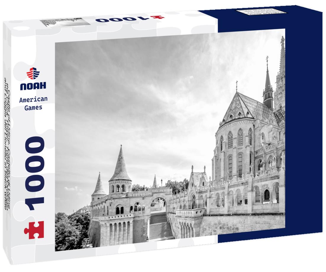Noah Jigsaw Puzzle Castle of Udine, Castello di Udine, the Clock Tower, Torre dell'Orologio and Loggia del Lionello in black white 1000 pieces