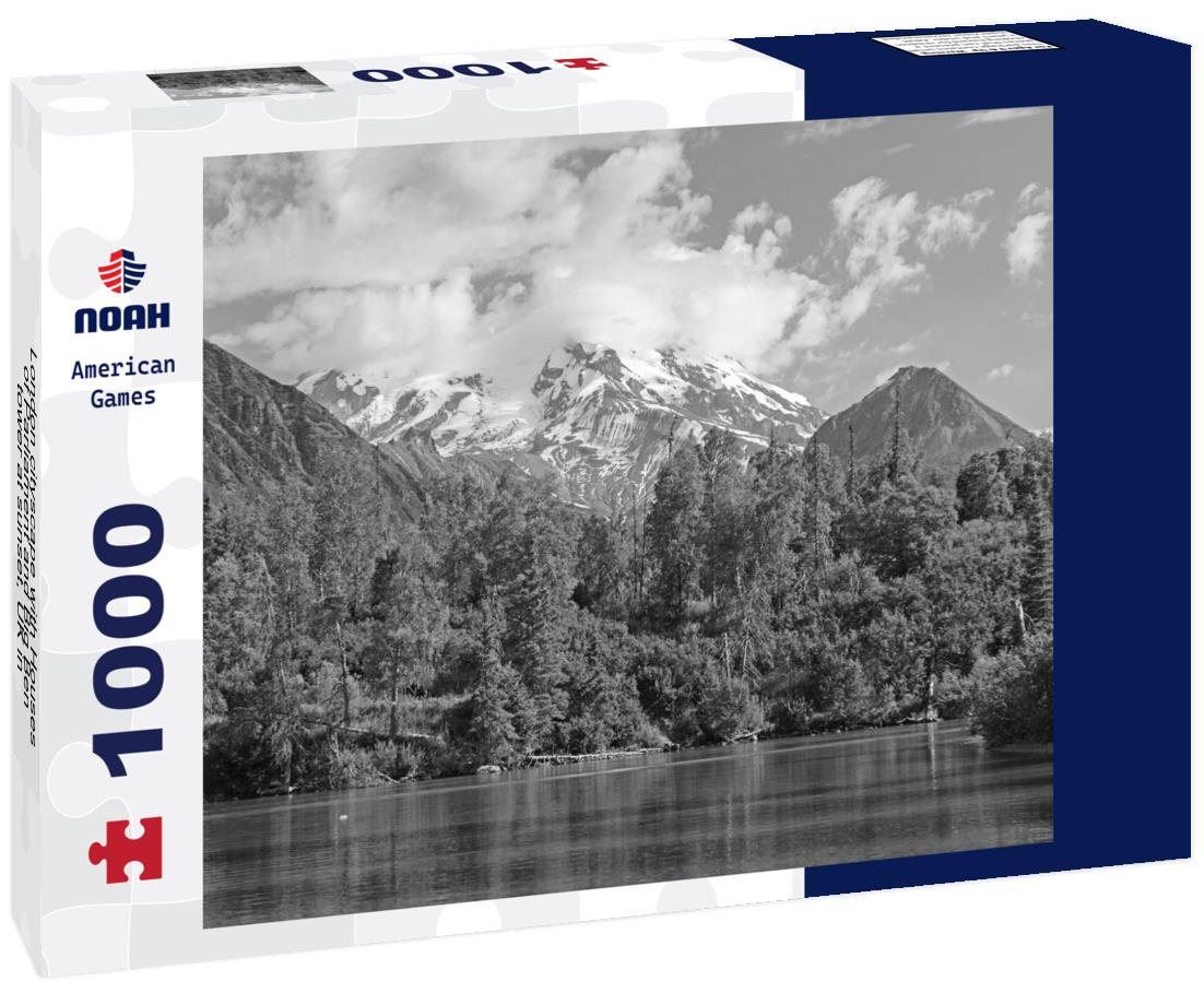 Noah Jigsaw Puzzle London cityscape with Houses of Parliament and Big Ben tower at sunset, UK in black white 1000 pieces