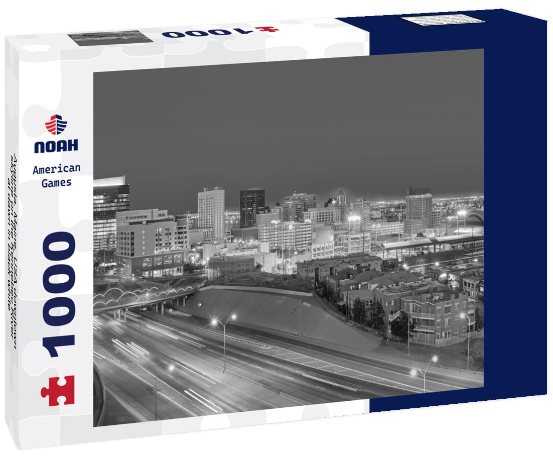 Noah Jigsaw Puzzle Augusta, Maine, USA downtown skyline on the Kennebec River at dawn in black white 1000 pieces