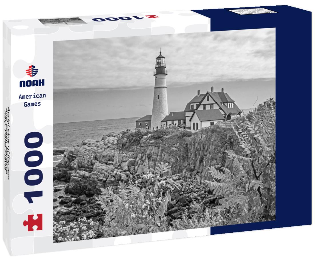 Noah Jigsaw Puzzle Aerial view of the sea and coast, Sardinia, Italy. Porto Flavia, kayaks in black white 1000 pieces