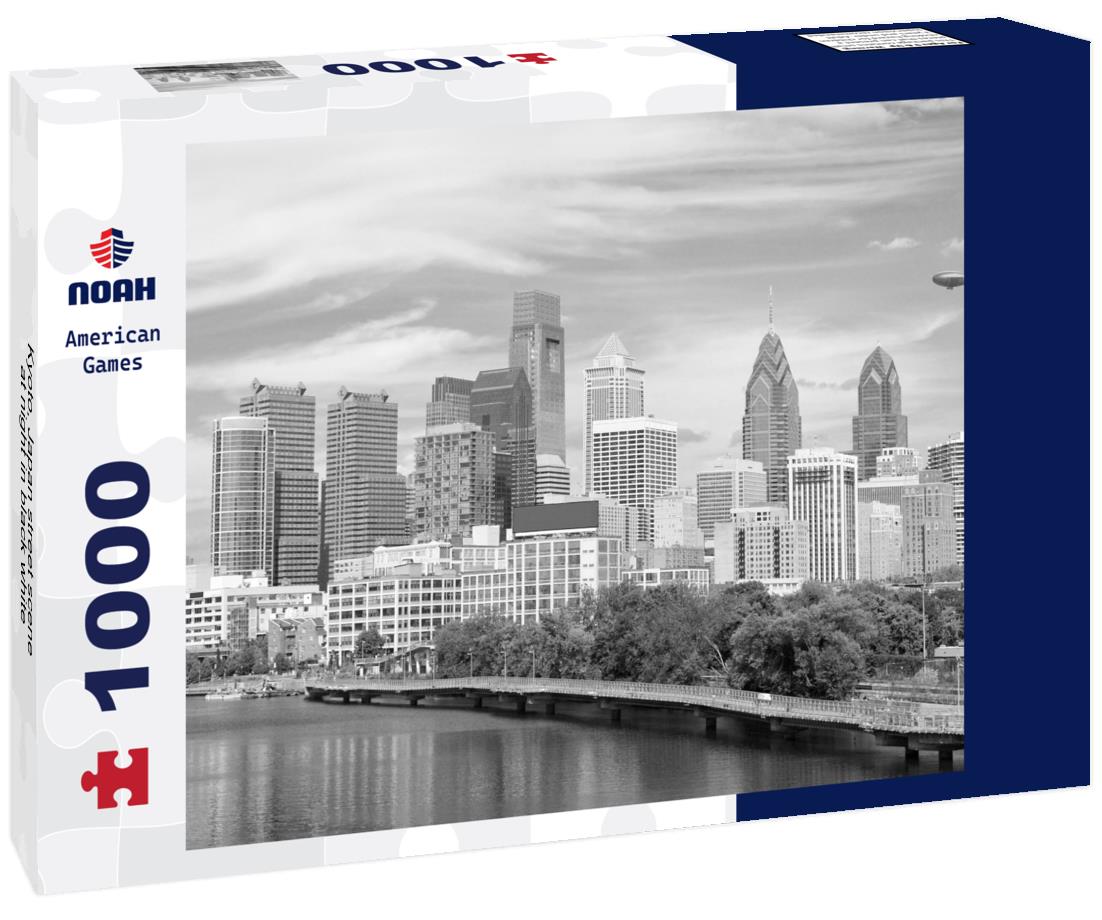 Noah Jigsaw Puzzle Kyoto, Japan street scene at night in black white 1000 pieces