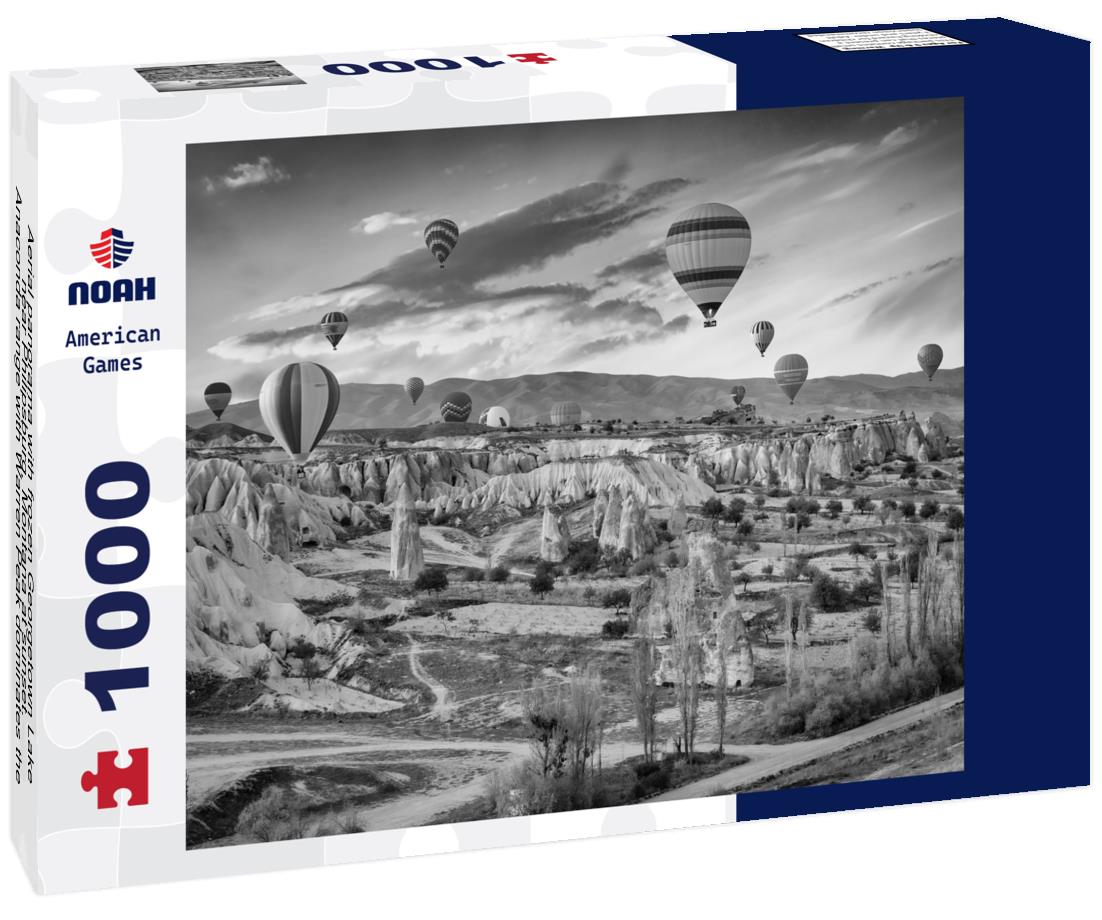 Noah Jigsaw Puzzle Aerial panorama with frozen Georgetown Lake, near Philipsburg, Montana at sunset. Anaconda range with Warren Peak dominates the background of the winterly landscape in black white 1000 pieces