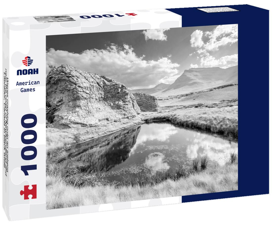 Noah Jigsaw Puzzle Waves crashing onto an iceberg, near the coast of Newfoundland and Labrador, Canada in black white 1000 pieces