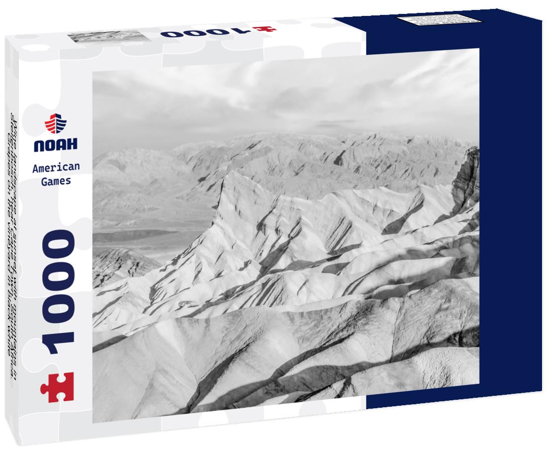 Noah Jigsaw Puzzle Wine landscape at sunset with mountains in Stellenbosch, near Cape Town, South Africa. Grapes on the vineyard in black white 1000 pieces