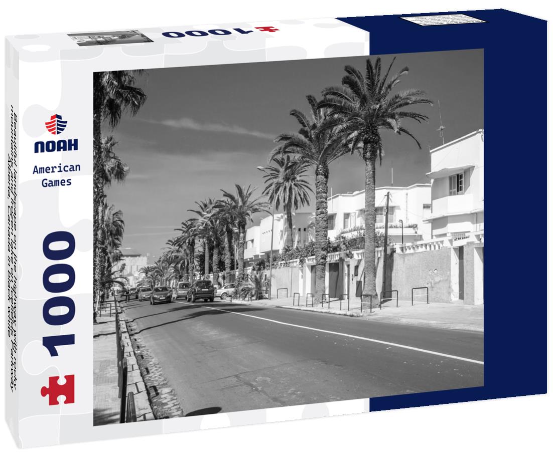 Noah Jigsaw Puzzle Beautiful landscape on the highway with rocky mountains and frozen lake on Icefields Parkway, Alberta, Canada in black white 1000 pieces