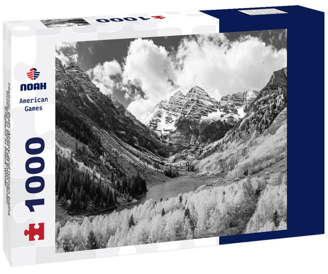 Noah Jigsaw Puzzle Historic Bath Abbey and roman baths building in Bath Old town center, England in black white 1000 pieces