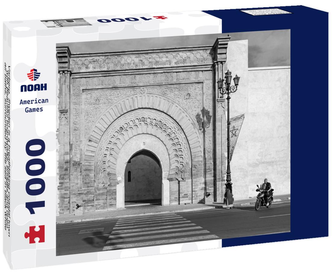 Noah Jigsaw Puzzle Varberg, Sweden is a breathtaking coastal town with beautiful boardwalks, bridges and open-air baths, surrounded by the sea in black white 1000 pieces