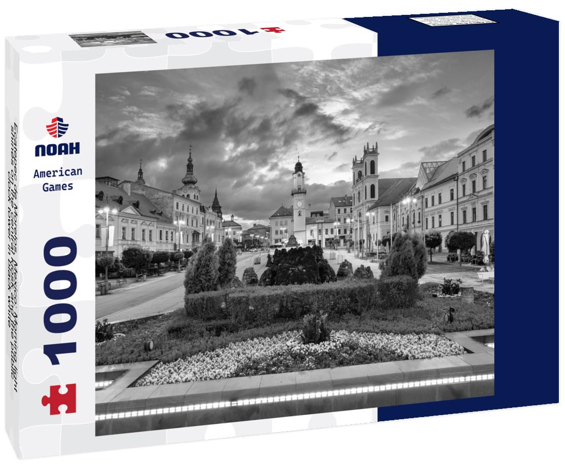 Noah Jigsaw Puzzle Ecatepec de Morelos, Mexico: Morning light shines on the central kiosk and the public clock tower in black white 1000 pieces