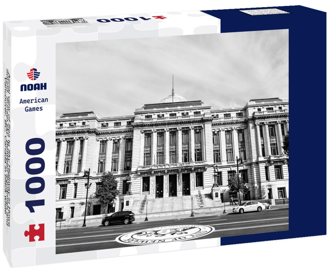 Noah Jigsaw Puzzle Aerial view of Sea to Sky Highway in Howe Sound. Sunset sky. Between Squamish and Vancouver, BC, Canada in black white 1000 pieces