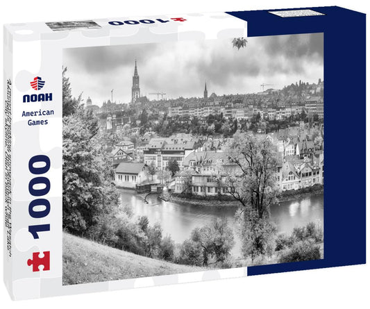 Noah Jigsaw Puzzle A record-breaking snowpack in the Wasatch Mountains behind the downtown Salt Lake City skyline, Utah in black white 1000 pieces