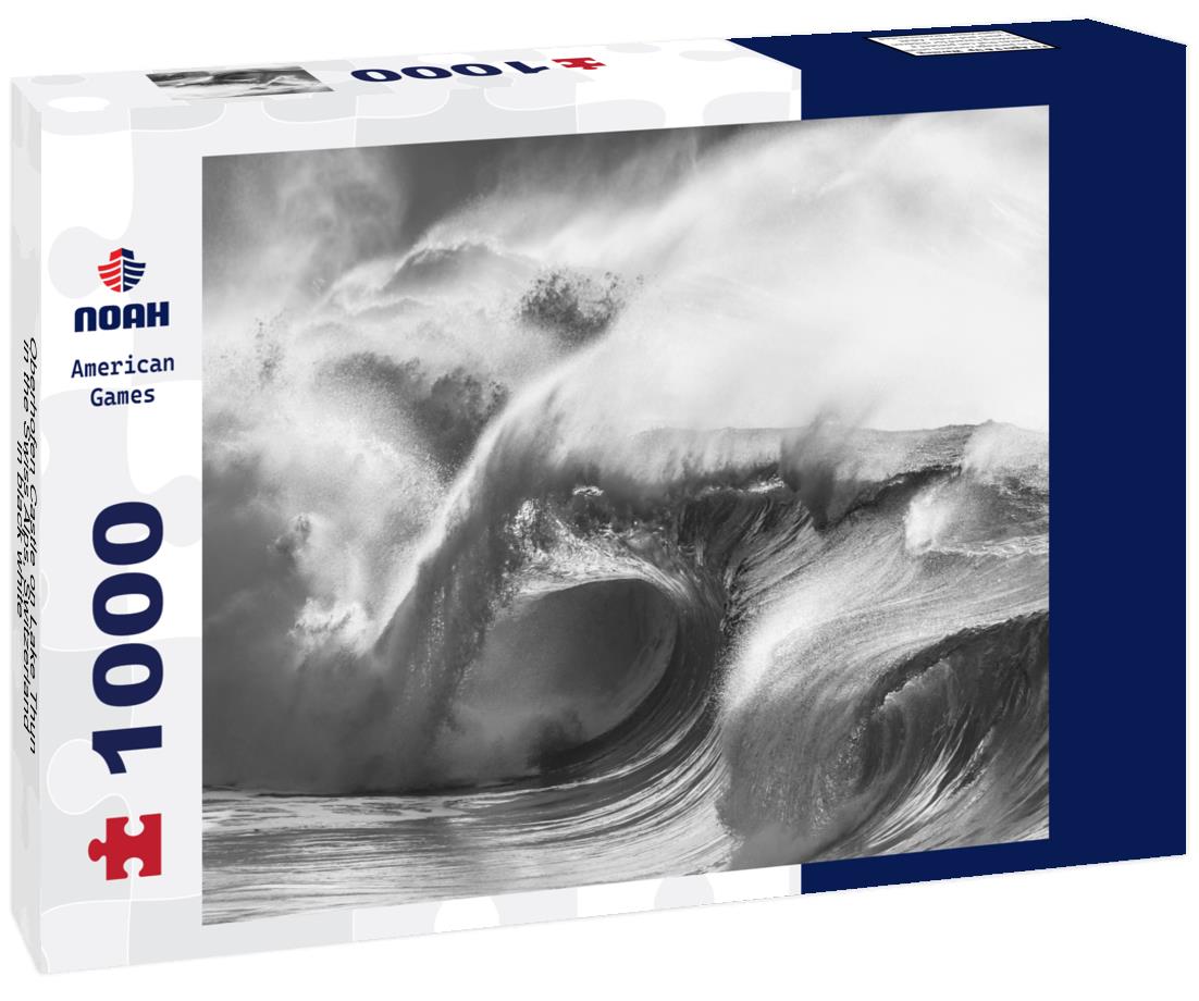 Noah Jigsaw Puzzle Oberhofen Castle on Lake Thun in the Swiss Alps, Switzerland in black white 1000 pieces