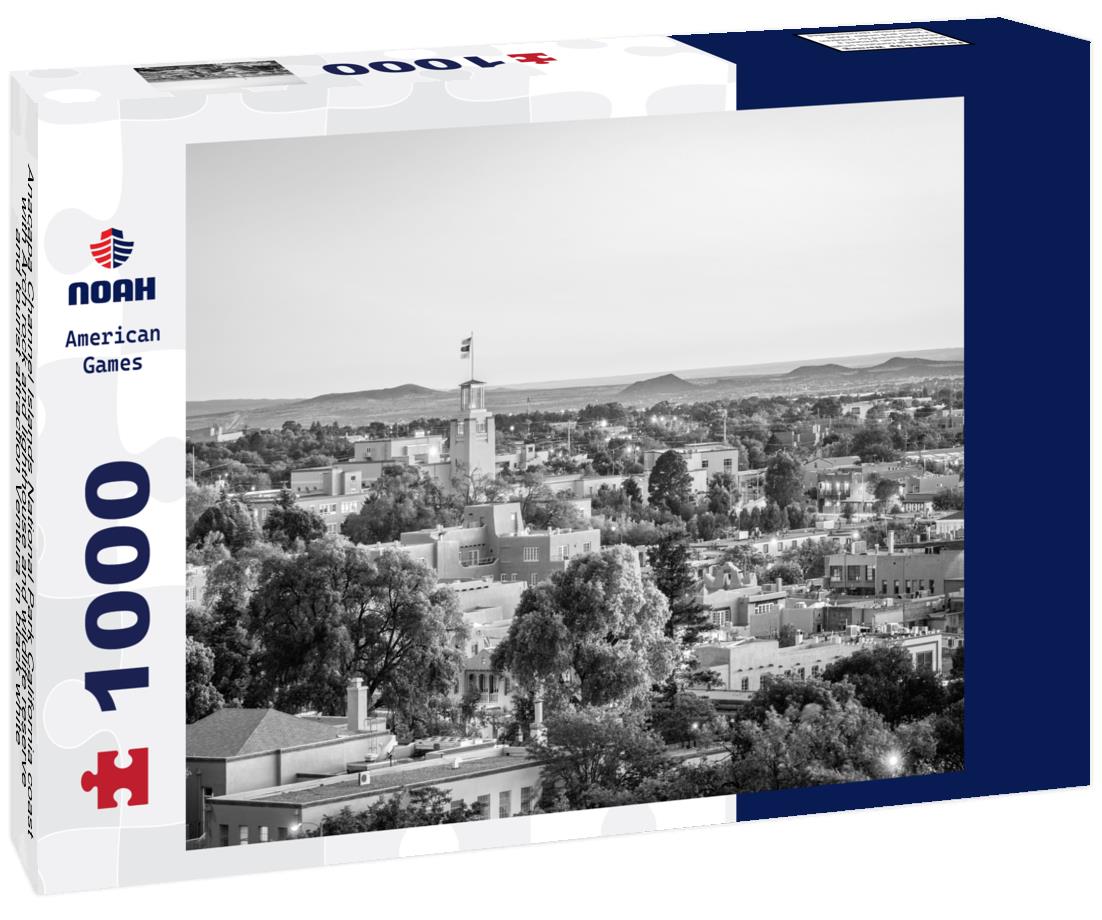 Noah Jigsaw Puzzle Anacapa Channel Islands National Park California coast with Arch rock and lighthouse and wildlife reserve and tourist attraction Ventura in black white 1000 pieces