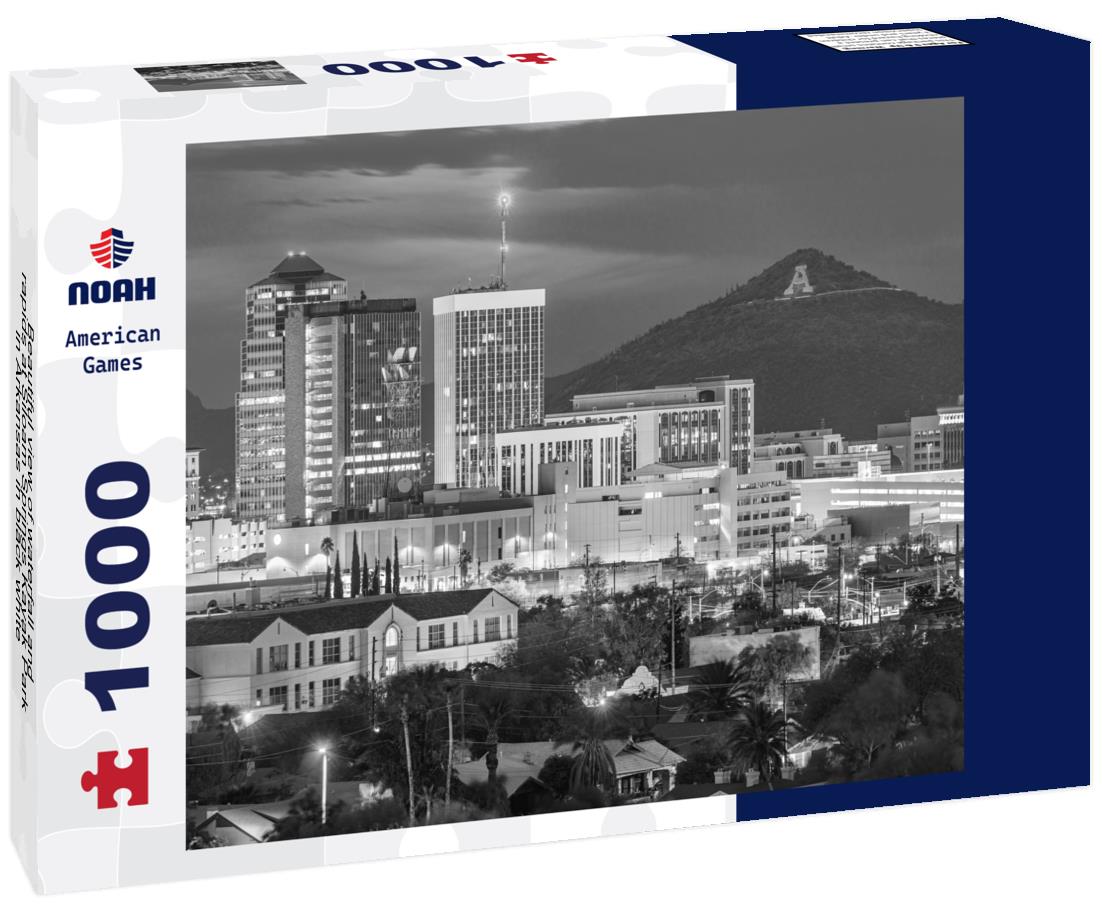 Noah Jigsaw Puzzle Beautiful view of waterfall and rapids at Siloam Springs Kayak Park in Arkansas in black white 1000 pieces