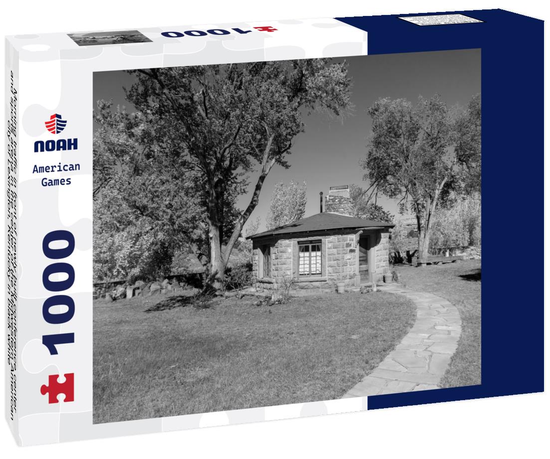 Noah Jigsaw Puzzle Morning traffic in front of newly built conference center and sports arena in the center of the Midwestern American city of Lexington, Kentucky in black white 1000 pieces