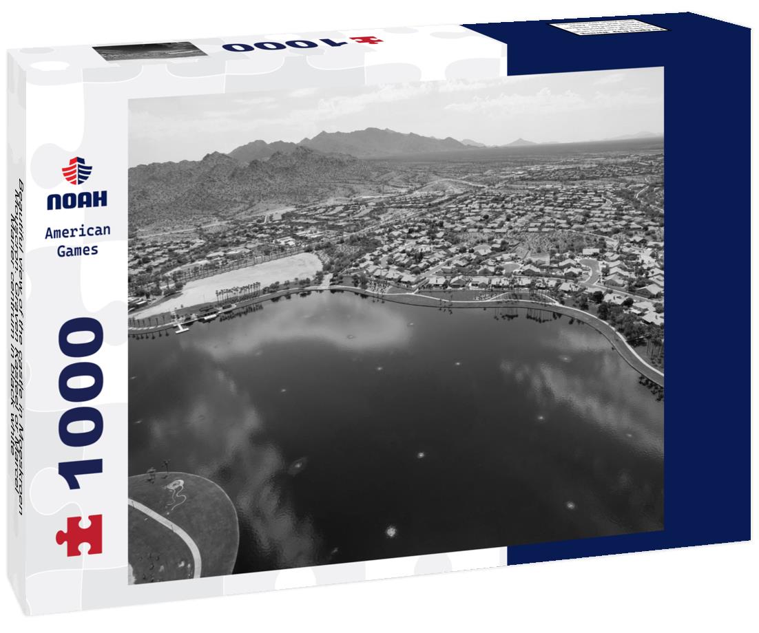 Noah Jigsaw Puzzle Beautiful view of the castle in Moeskroen, Mouscron. Graven Kasteel or Marcel Marier centrum in black white 1000 pieces