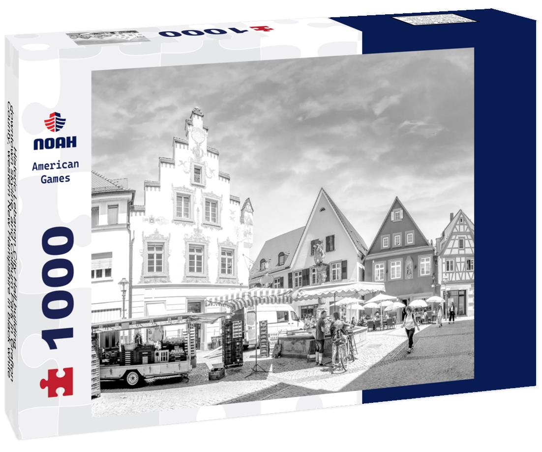 Noah Jigsaw Puzzle Historic Lebanon City Hall building, downtown skyline, and Colburn Park in Grafton County, western New Hampshire in black white 1000 pieces