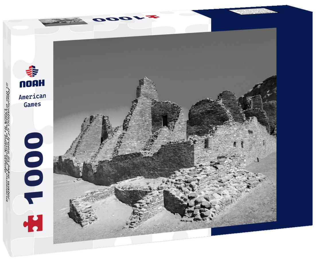 Noah Jigsaw Puzzle Replication of trees in lake water in the evening at sunset, Louisiana, USA in black white 1000 pieces