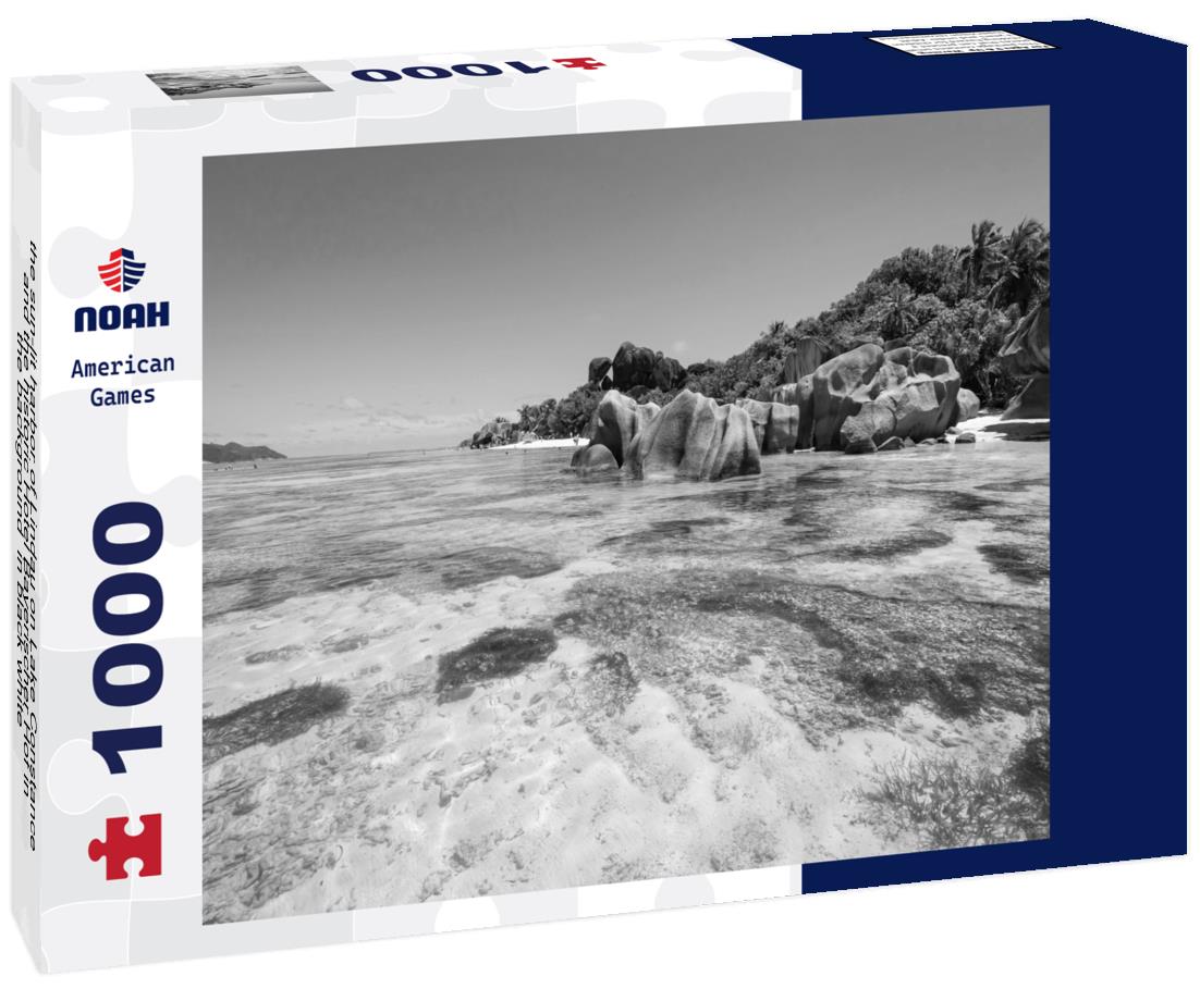 Noah Jigsaw Puzzle the sun-lit harbor of Lindau on Lake Constance and the historic Hotel Bayerischer Hof in the background  in black white 1000 pieces