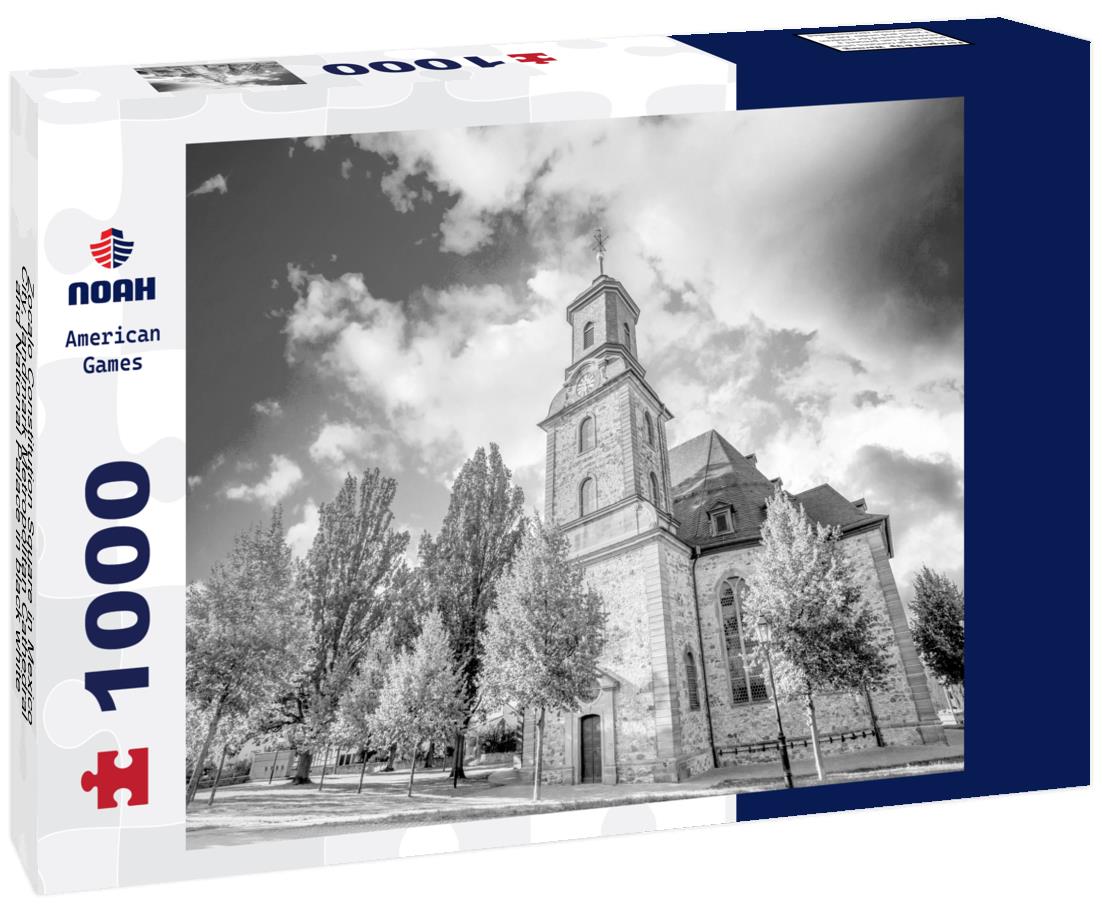 Zocalo Constitution Square in Mexico City, landmark Metropolitan Cathedral and National Palace 1000pc PuzzleBlack and White