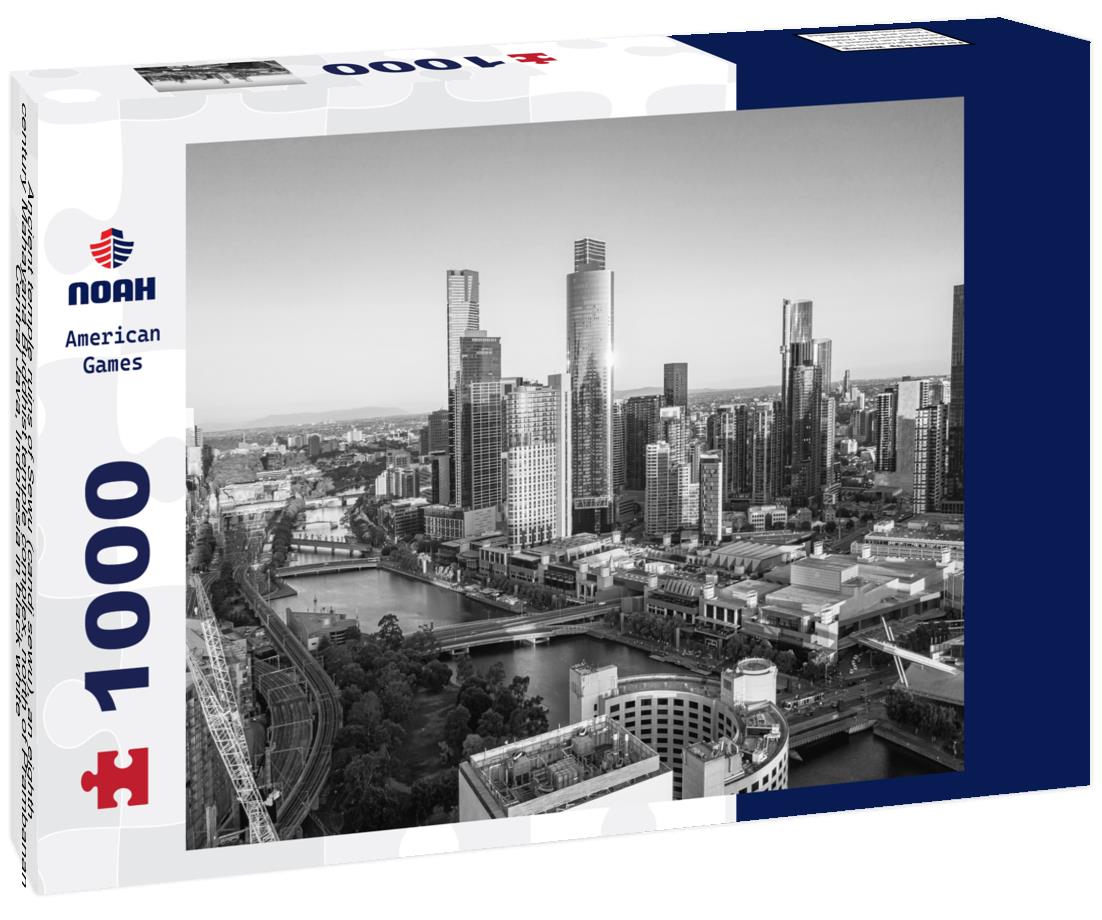 Noah Jigsaw Puzzle Ancient temple ruins of Sewu (candi sewu), an eighth century Mahayana Buddhist temple complex, north of Prambanan, Central Java, Indonesia in black white 1000 pieces